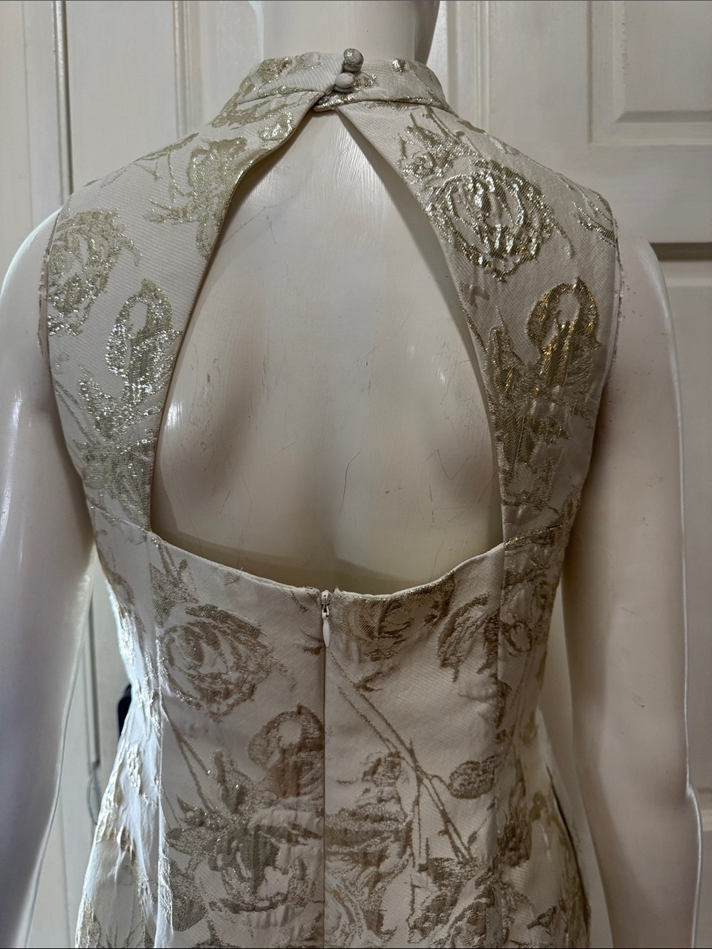 Aidan Mattox Ivory Metallic Floral Jacquard Mini Dress Size 6 - Picture 11 of 16